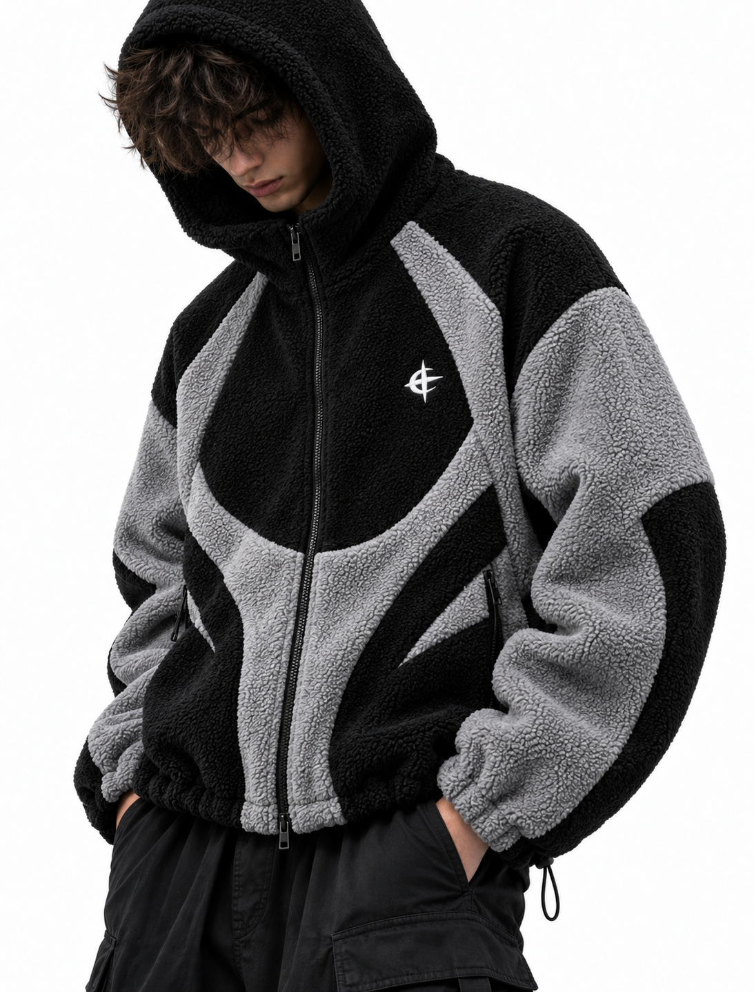Moody Black and Gray Fleece Hoodie
